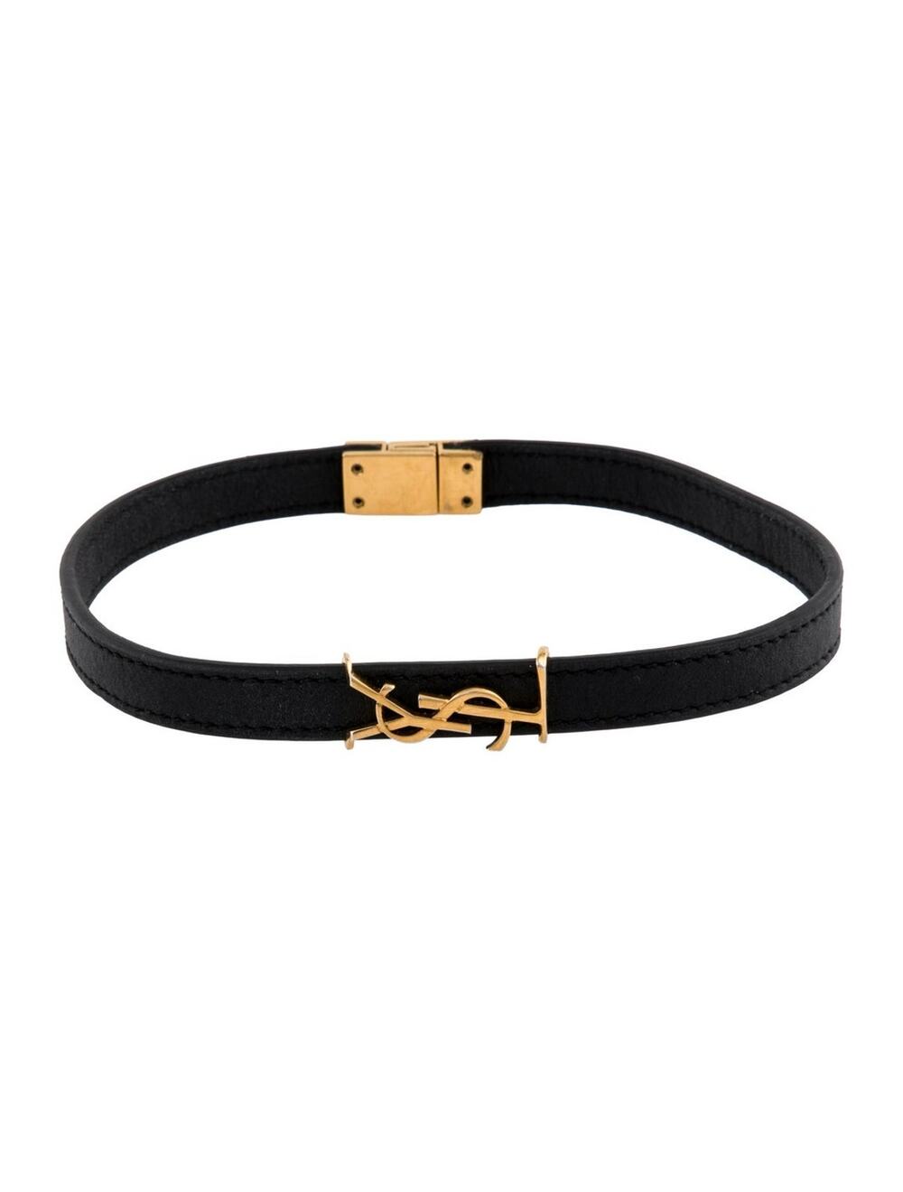 Saint Laurent Gold-tone YSL Logo Leather Choker